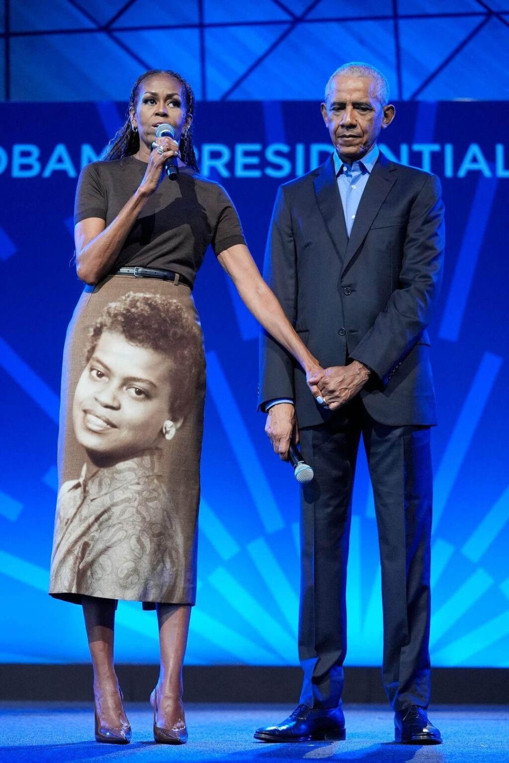 Michelle Obama in bespoke Acne Studios AW26 RTW, paying homage to her mother, Marian Robinson