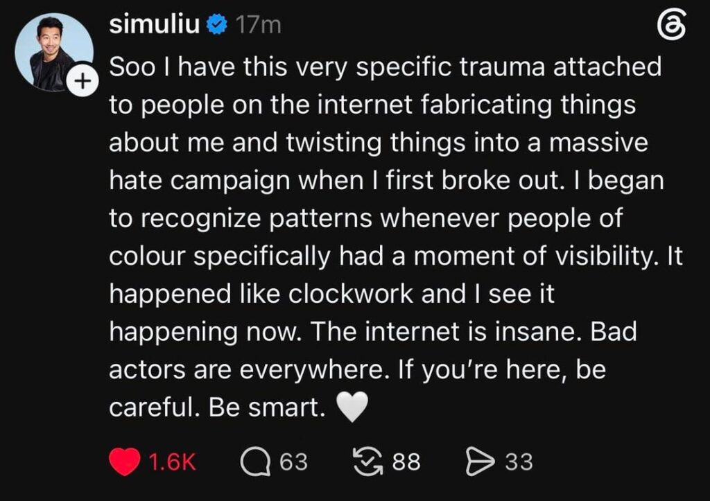 Simu Liu challenges BuzzFeed over recent article on Hudson Williams