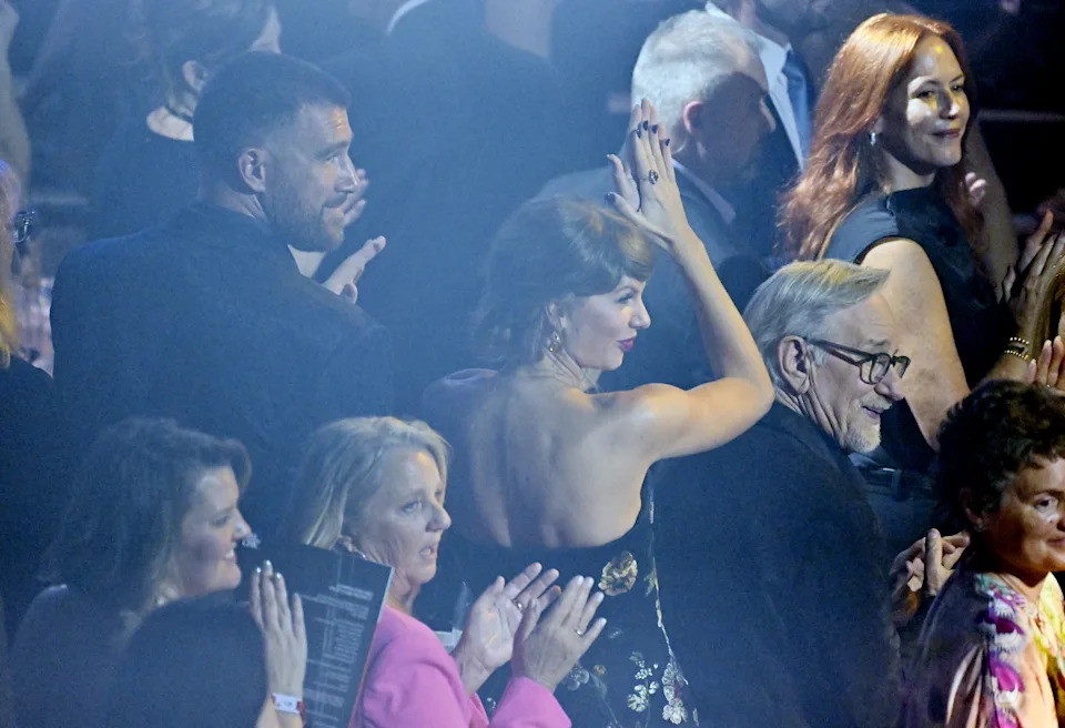 Kelce also supported Swift at the Songwriters Hall of Fame Gala earlier this month (as pictured here), where the artist was inducted. AP Photo/Evan Agostini