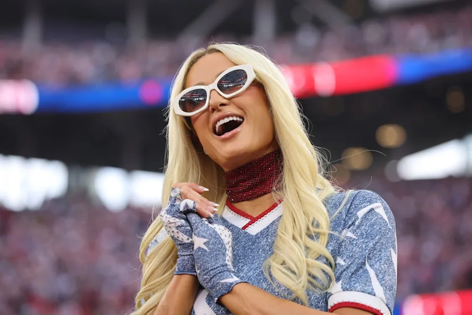 Paris Hilton at a 2026 World Cup game in Los Angeles Stadium (Getty)