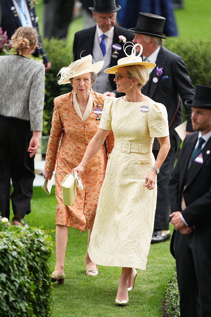 the princess royal follows her daughter zara tindall on day three of royal ascot at ascot racecourse, berkshire picture date thursday june 18, 2026 photo by aaron chownpa images via getty images