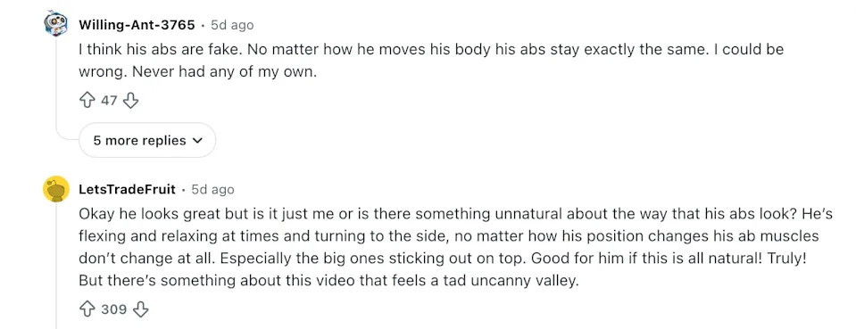 Mark-Paul Gosselaar's physique prompted speculation about whether his abs were real. / PopCultureChat/Reddit