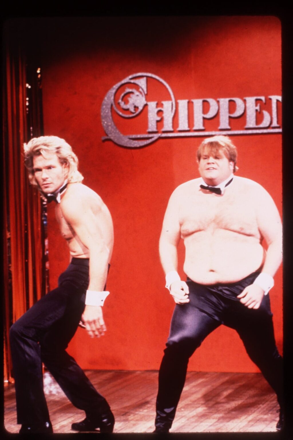 The legendary Saturday Night Live sketch featuring Chris Farley and Patrick Swayze is the iconic "Chippendales Audition," which originally aired on October 27, 1990.