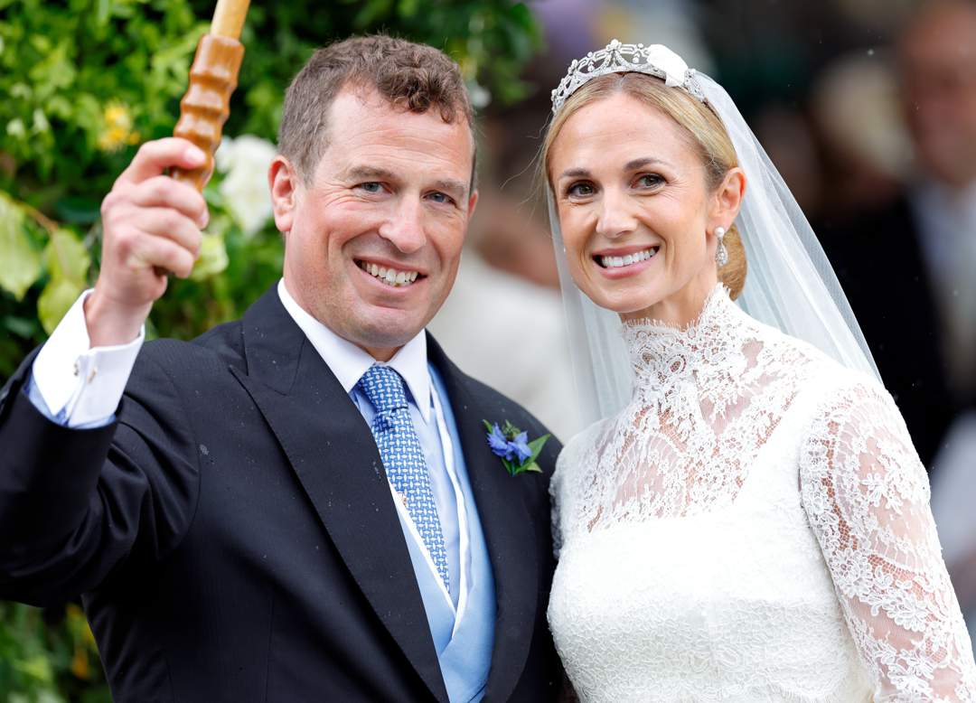 Peter Phillips and Harriet Sperling depart All Saints' Church following their wedding on 6 June 2026 in Kemble, England.