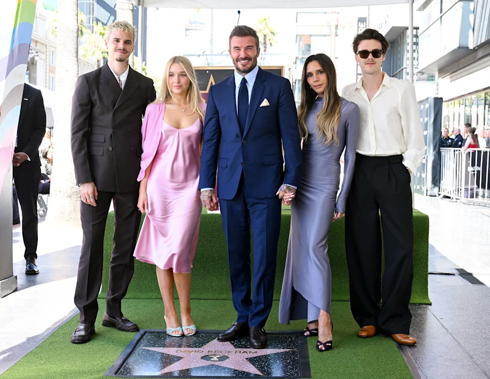 Left to right, Romeo Beckham, Harper Beckham, David Beckham, Victoria Beckham and Cruz Beckham.