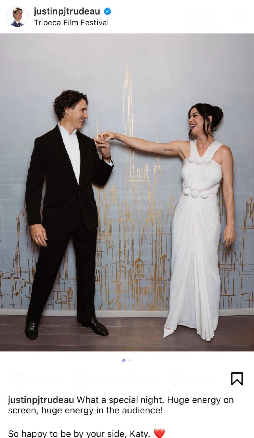 Justin Trudeau shares picture with Katy Perry at the Tribeca Film Festival: ‘So happy to be by your side, Katy. ❤️’