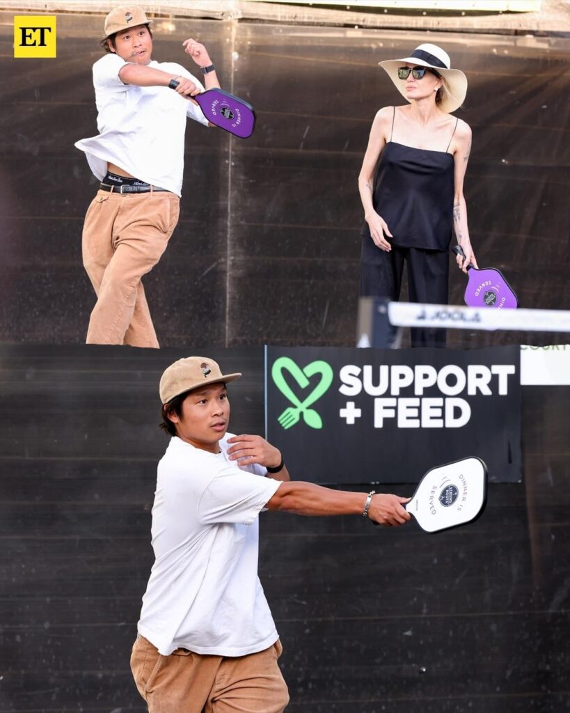 Angelina Jolie with her children Pax and Shiloh at Support+Feed’s charity event