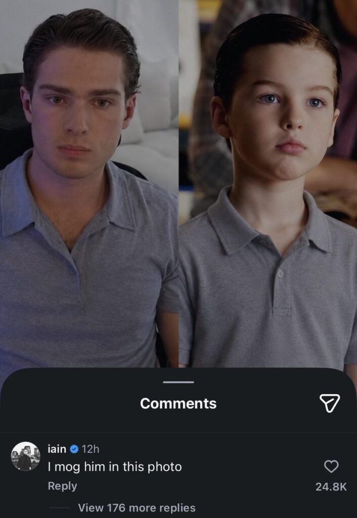 ‘Young Sheldon’ actor Iain Armitage responds to Clavicular comparison: “I mog him in this photo”