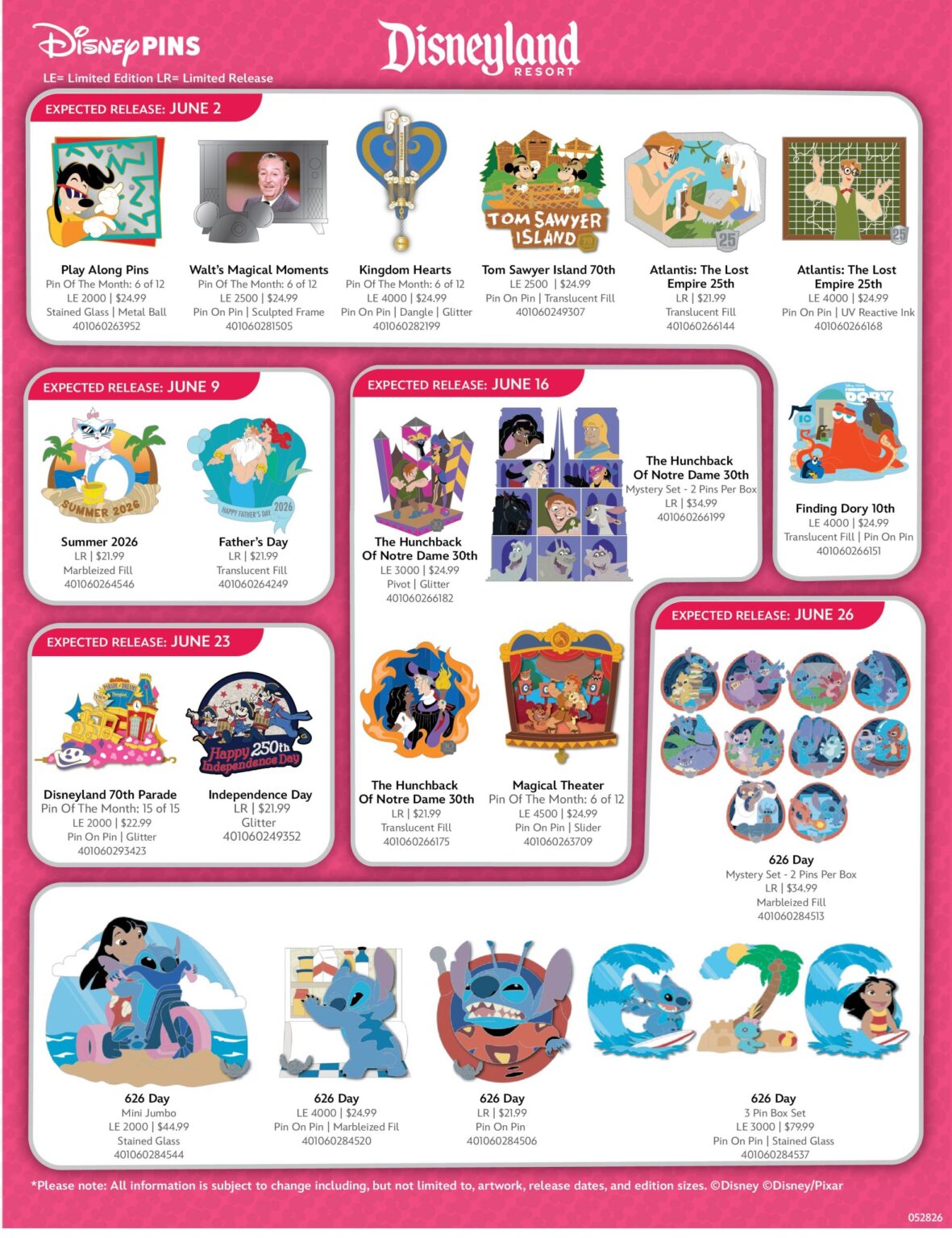 ‘Atlantis,’ ‘Kingdom Hearts,’ Walt’s Magical Moments, ‘Hunchback,’ Stitch, and More Pins Coming to Disneyland Resort in June 'Atlantis,' 'Kingdom Hearts,' Walt's Magical Moments, 'Hunchback,' Stitch, and More Pins Coming to Disneyland Resort in June