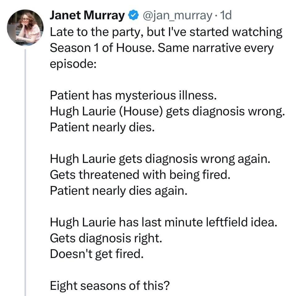 Hugh Laurie responding to a fan criticism of house md