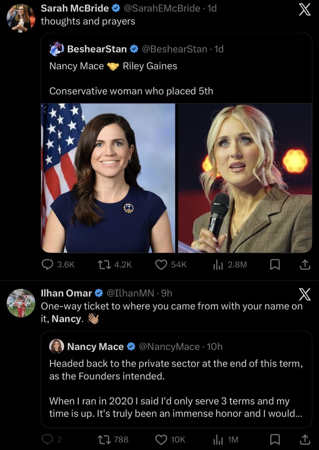 Rep. Ilhan Omar and Rep. Sarah McBride react to Nancy Mace's 5th place finish in the South Carolina primary for governor