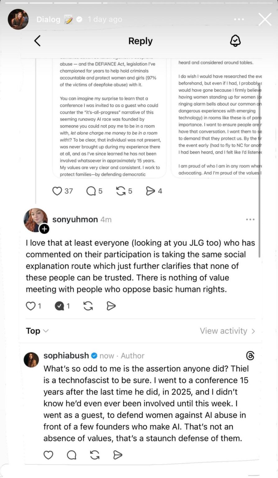 Sophia Bush and Joseph Gordon-Levitt continue to address being on Dialog conference list