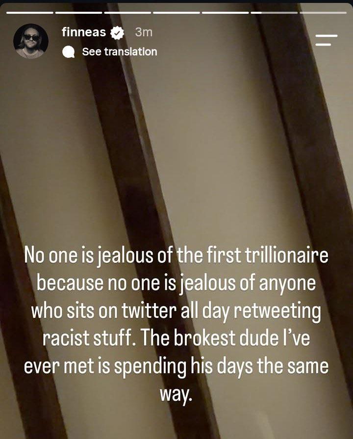 Finneas dragging Elon Musk on Instagram, as he should.