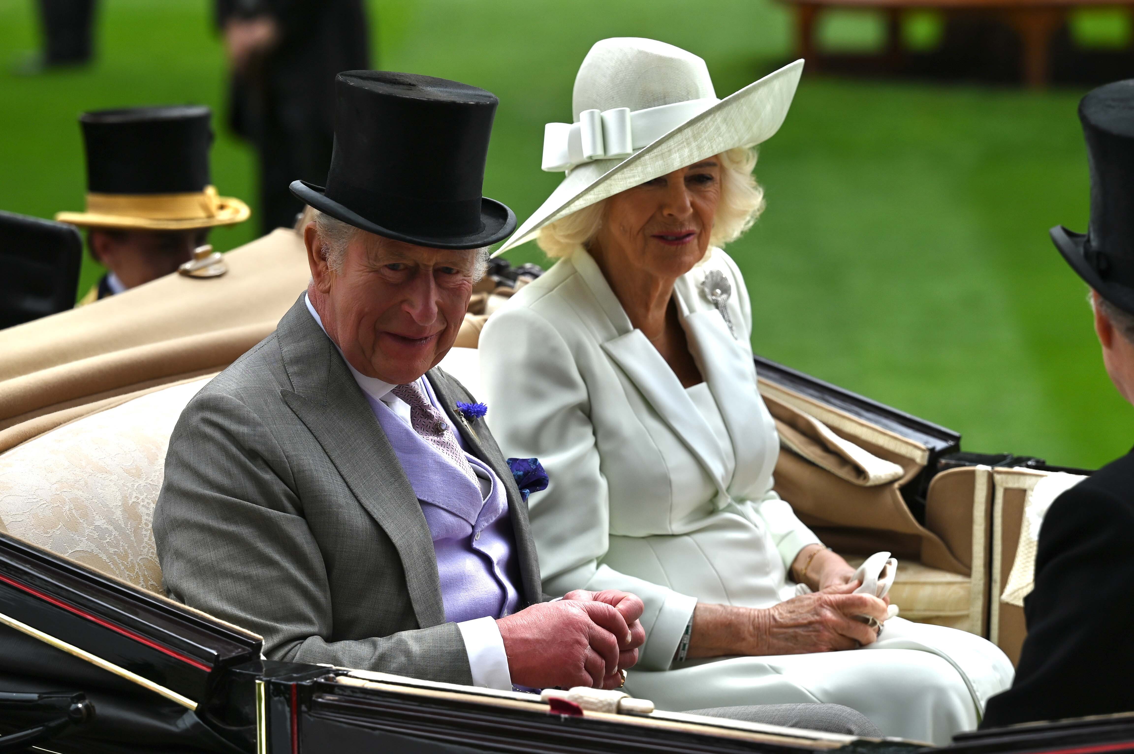 King Charles III and Queen Camilla attend the third day of the traditional Royal Ascot horse racing event (Photo by Rasid Necati Aslim/Anadolu via Getty Images)