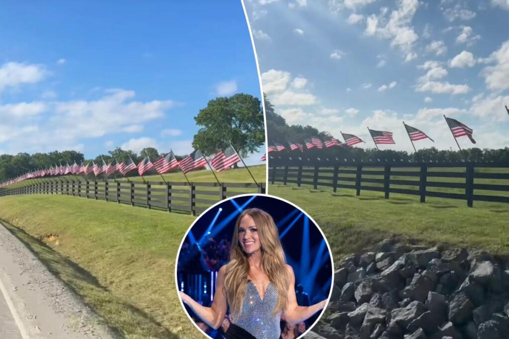 Carrie Underwood shares patriotic video of American flag display near her Tennessee property Carrie Underwood shares patriotic video of American flag display near her Tennessee property