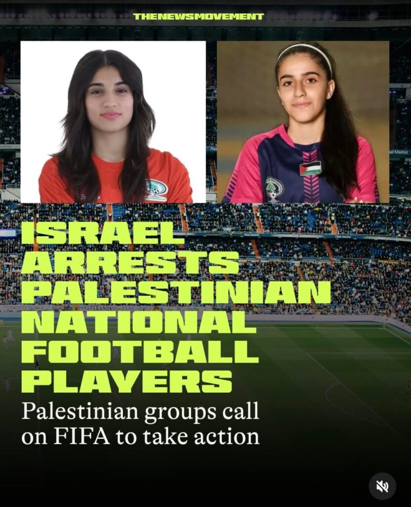 Palestinian footballers Rand Helwani and Natalie Abu Dayyeh were arrested by Israeli authorities prompting condemnation from the Palestinian Football Association. The PFA urged FIFA to take action, saying they are part of a broader pattern of targeting Palestinian athletes. Palestinian footballers Rand Helwani and Natalie Abu Dayyeh were arrested by Israeli authorities prompting condemnation from the Palestinian Football Association. The PFA urged FIFA to take action, saying they are part of a broader pattern of targeting Palestinian athletes.