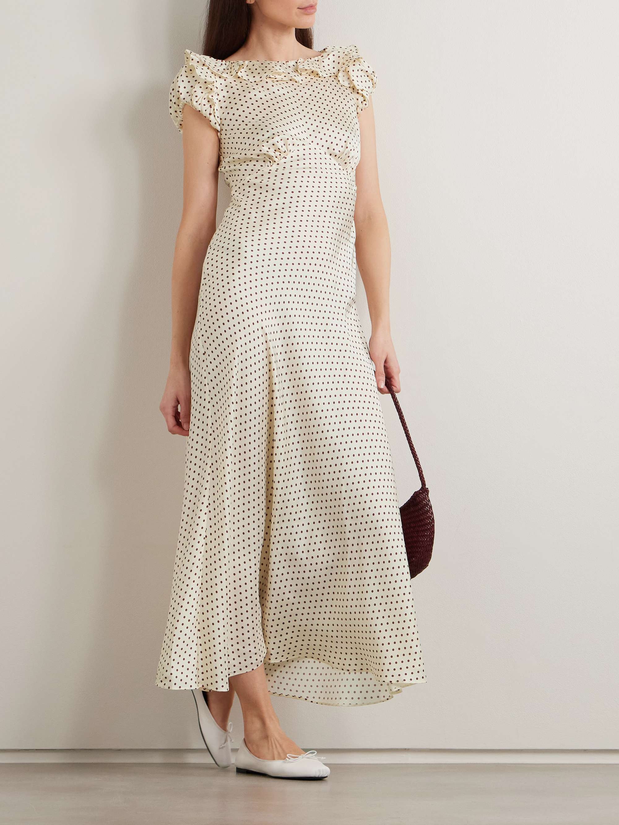Emerence Ruffled Polka-Dot Silk-Blend Twill Midi Dress