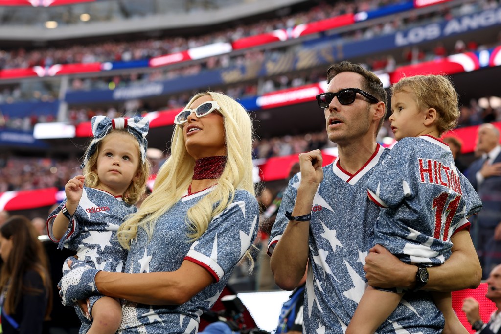 Paris Hilton and Carter Reum attending the World Cup Group Stage 2026