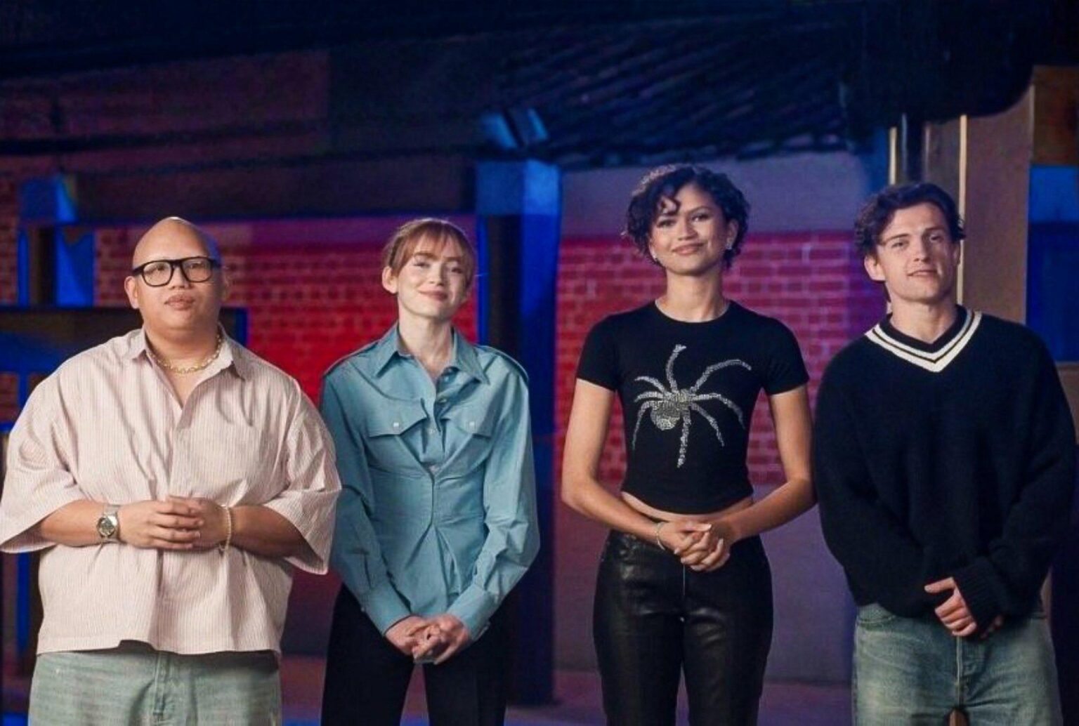 Zendaya, Sadie Sink, Tom Holland and Jacob Batalon for Spider-Man: Brand New Day press