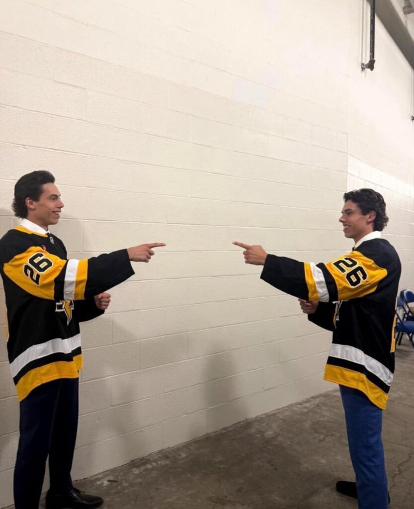 Twins Liam and Markus Ruck recreate Spiderman meme after both being selected by Pittsburgh Penguins in 2026 NHL draft