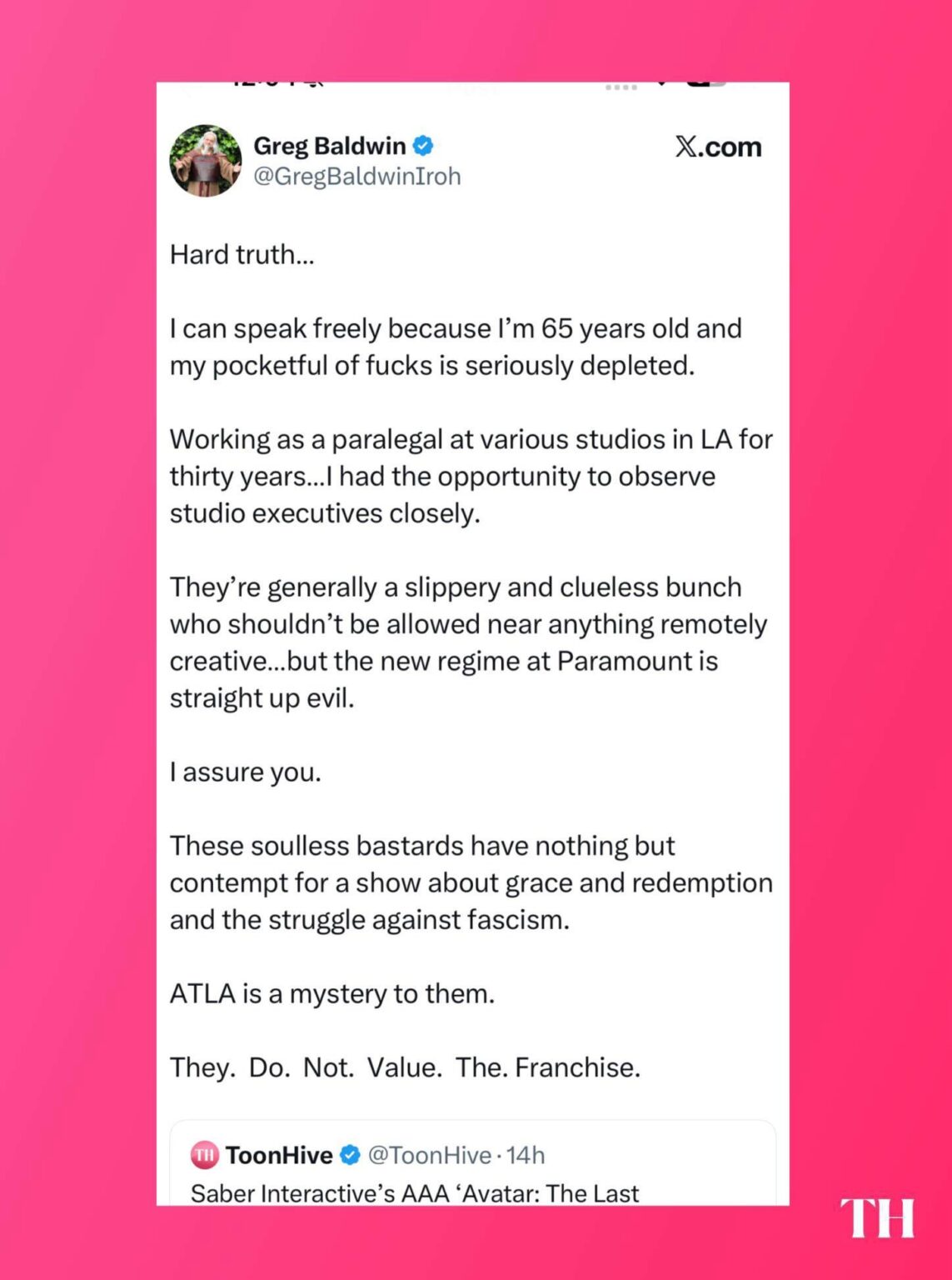 Greg Baldwin, the voice of Uncle Iroh in ‘Avatar: The Last Airbender,’ criticizes Paramount and Nickelodeon over the state of the franchise :>