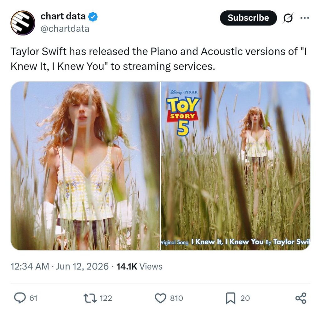 As expected, Taylor Swift releases the Piano and Acoustic versions of "I Knew It, I Knew You" during Olivia Rodrigo's new album premiere.