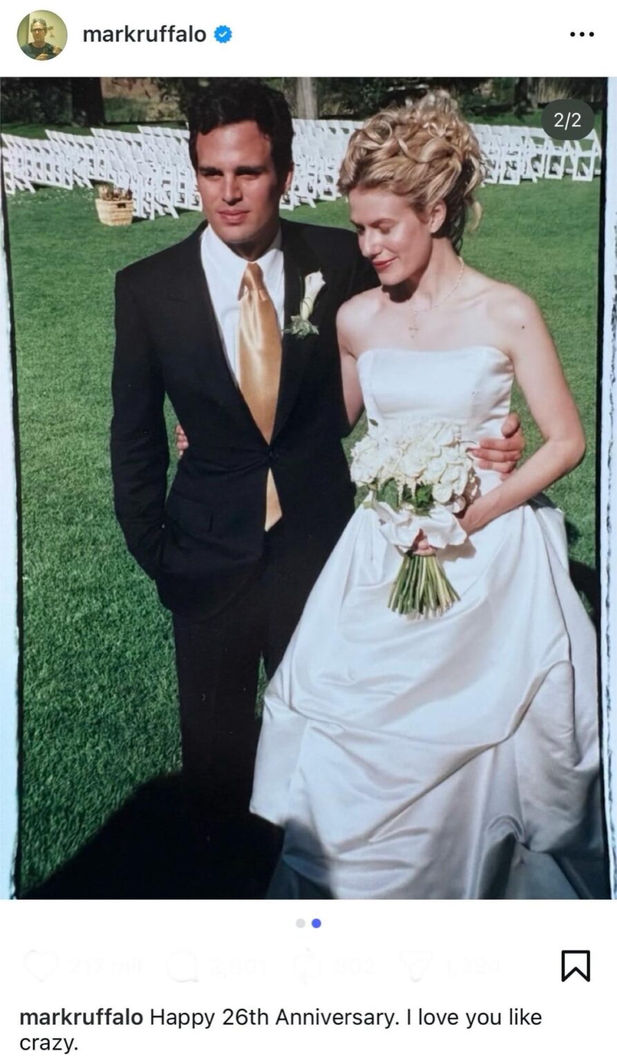 Mark and Sunrise Ruffalo share wedding photos as they celebrate their 26th wedding anniversary: ‘I Love You Like Crazy’