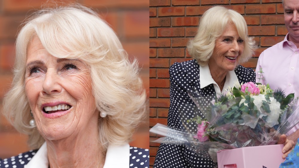 Queen Camilla Revives Polka Dot Print Dress by Fiona Clare Aldridge Queen Camilla wears Fiona Clare Aldridge at the official opening of the Neuro Intensive Care Balcony Garden at St George's Hospital on June 2 in London.