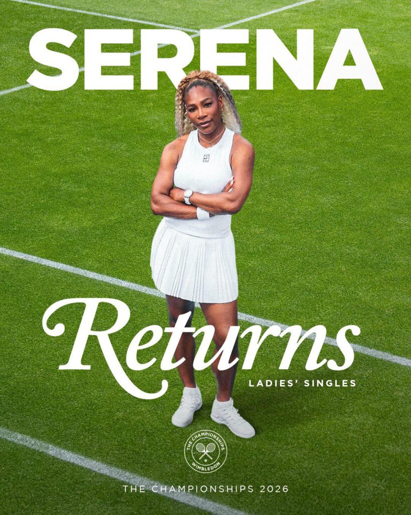 Serena Williams, aged 44 years, will compete in the 2026 ladies' singles at the Wimbledon as a wild card.