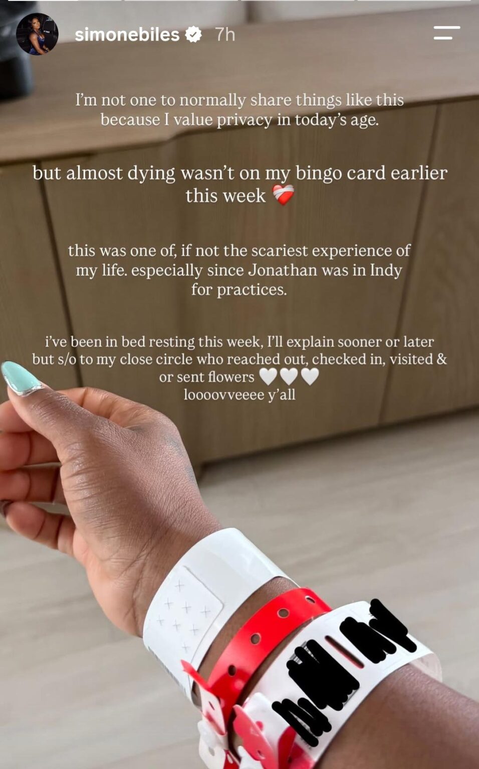 Simone Biles Posts Instagram Story About Recent Healthscare