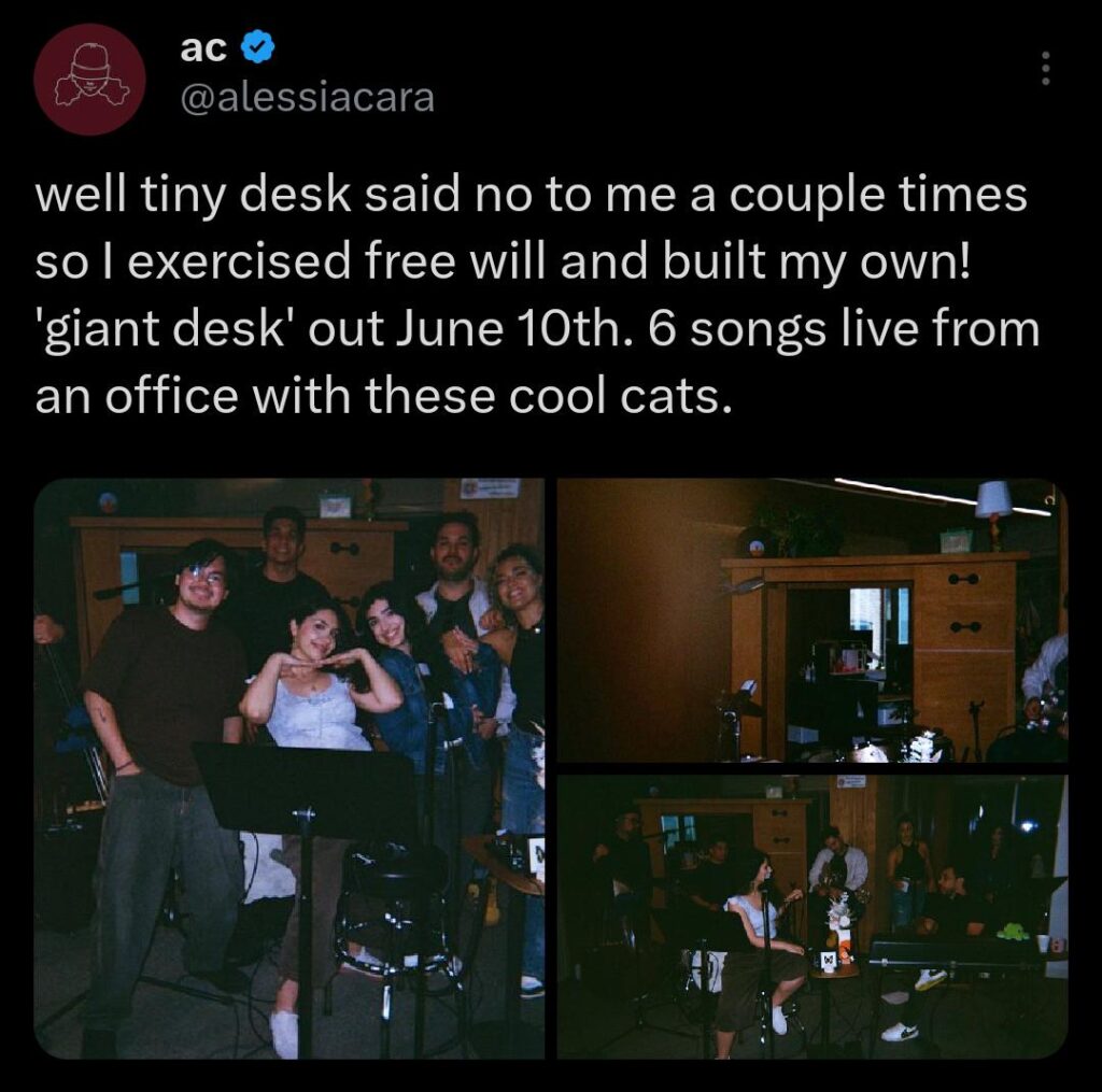 Alessia Cara announces her own 'Giant Desk' performance after being rejected by NPR's Tiny Desk multiple times: "I exercised free will and built my own!"
