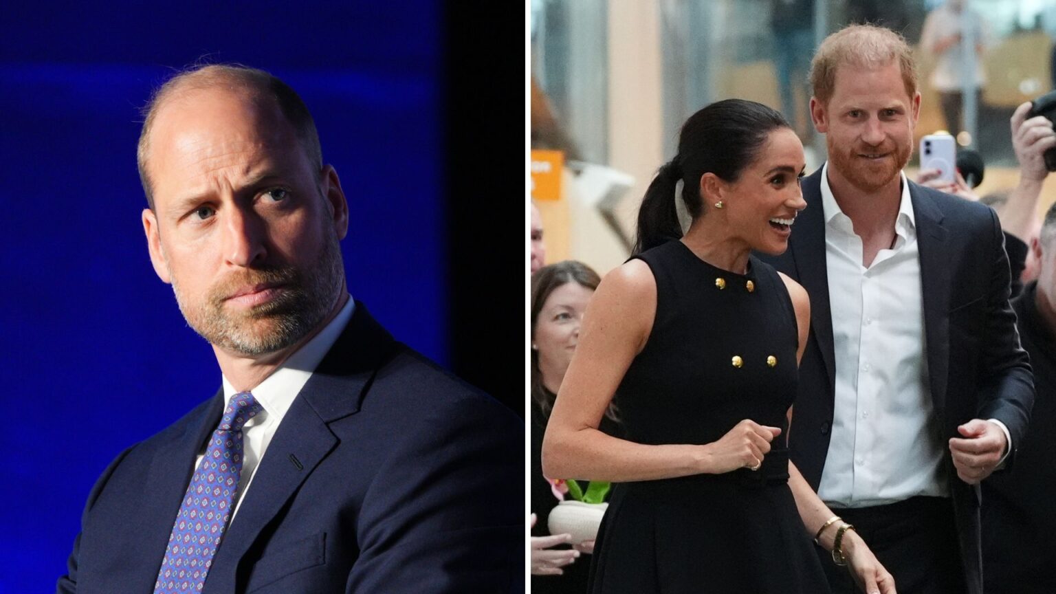 Prince William’s deep concerns over Harry’s half-in approach A composite image of Prince William (L) taken at the Olympia Exhibition Centre on June 10, 2026 with Prince Harry and Meghan Markle (R) arriving in Australia in April 2026