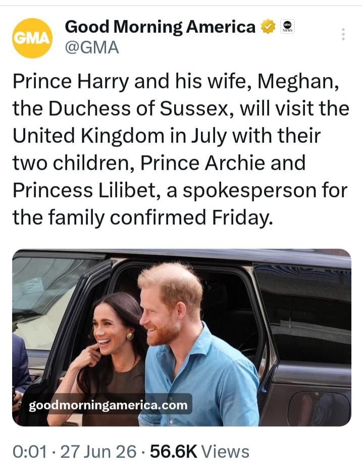 Spokesperson confirm Harry and Meghan's visit to the UK
