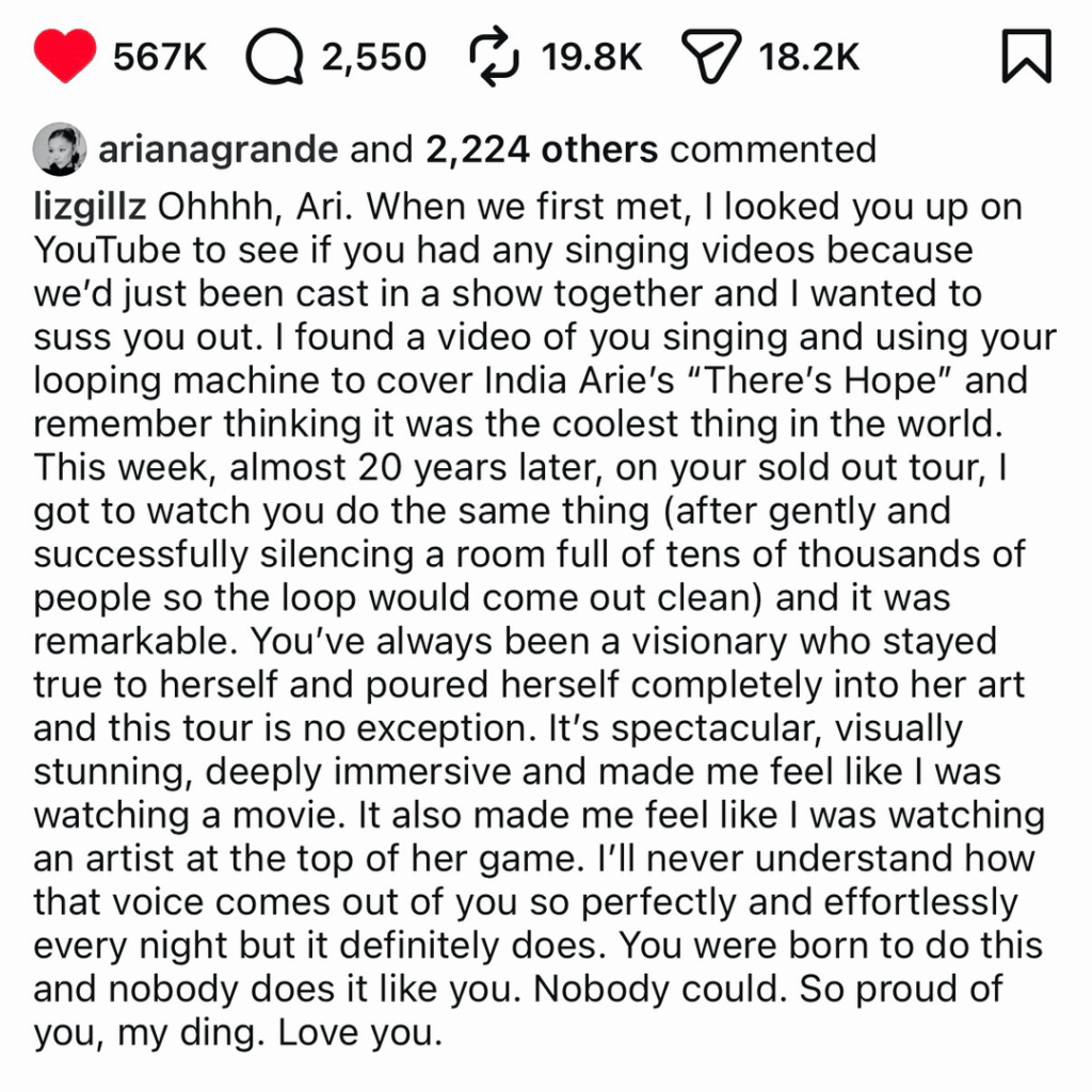 Liz Gillies shares sweet message for longtime friend & Victorious co-star Ariana Grande after attending concert