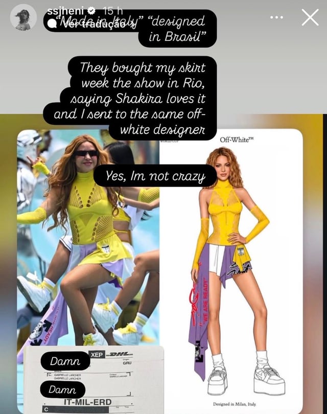 Brazilian designer, Jheni Ferreira, ia cussing Sharika and Off-White of copying her design.