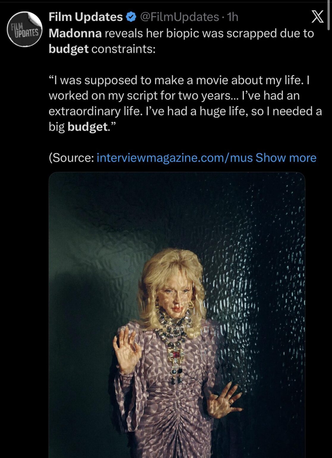 Madonna says her rumored biopic starring Julia Garner was scrapped due to budget disagreements