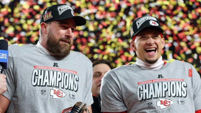 Patrick Mahomes and Travis Kelce stock image