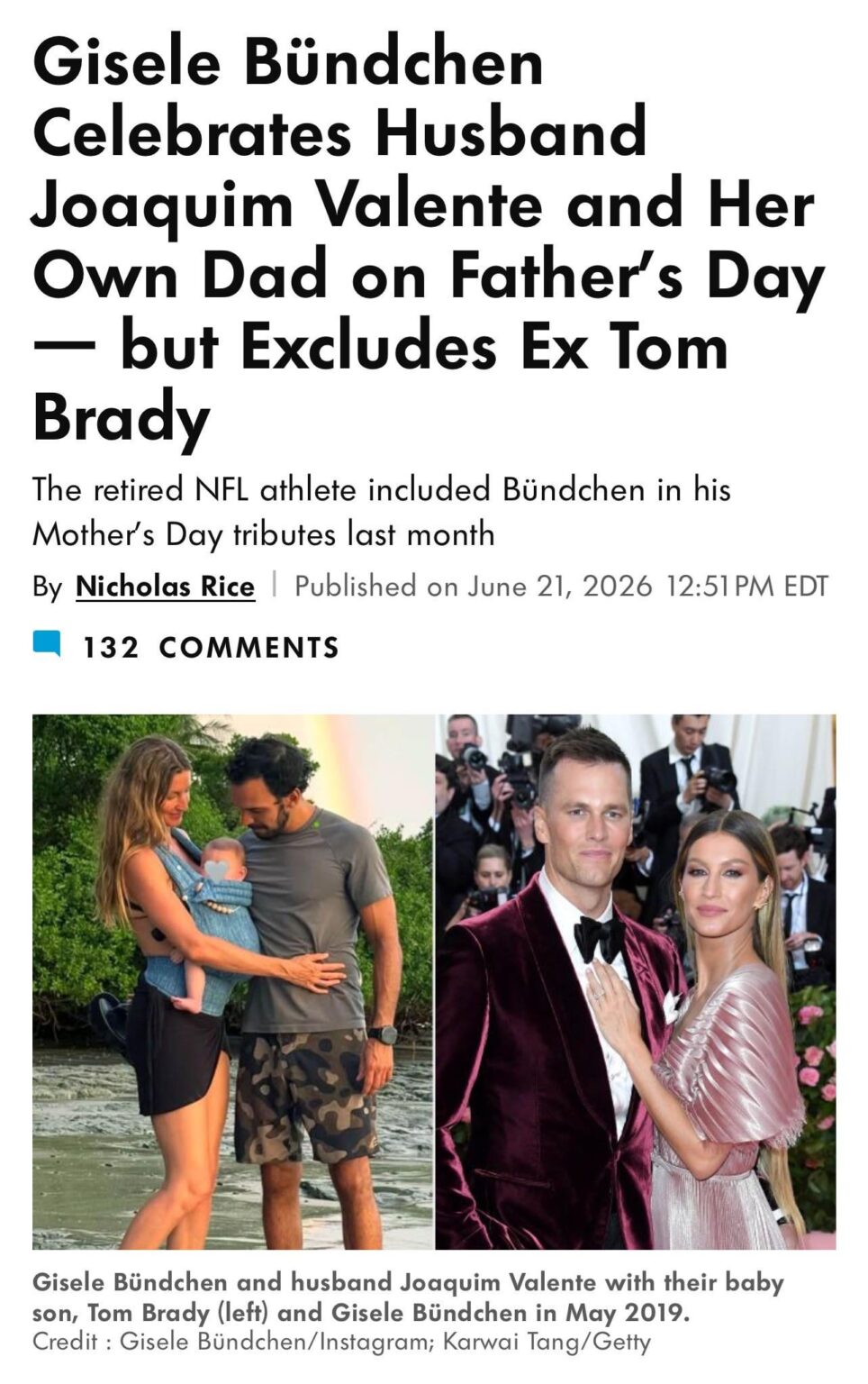 Gisele Bündchen Celebrates Husband Joaquim Valente and Her Own Dad on Father's Day — but Excludes Ex Tom Brady