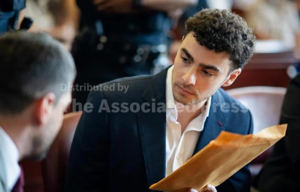 Luigi Mangione pictured in court today ahead of September trial