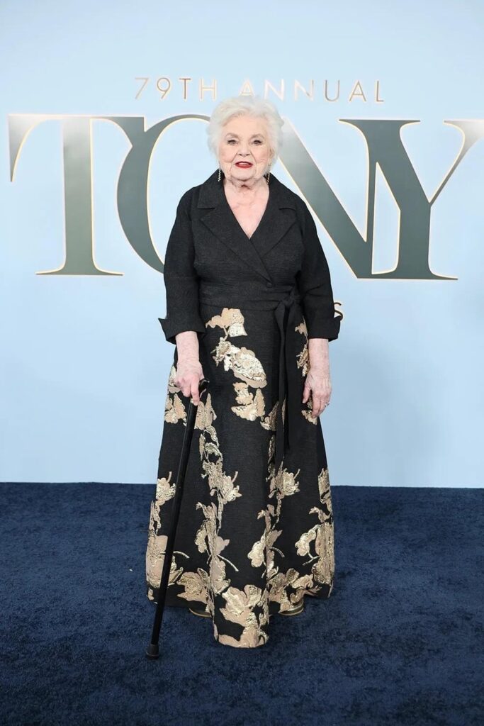 June Squibb at the 2026 Tony Awards. She is nominated (her first!) for her performance in Marjorie Prime. At 96, she is making history for being the oldest Tony acting nominee ever.