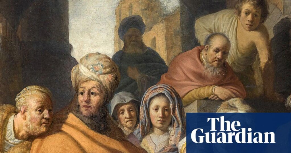 Rembrandt painting was altered to erase turban from man’s head, restorers find. An unknown hand covered up artist’s depiction of diverse crowd during influx of refugees to Leiden in 1620s.