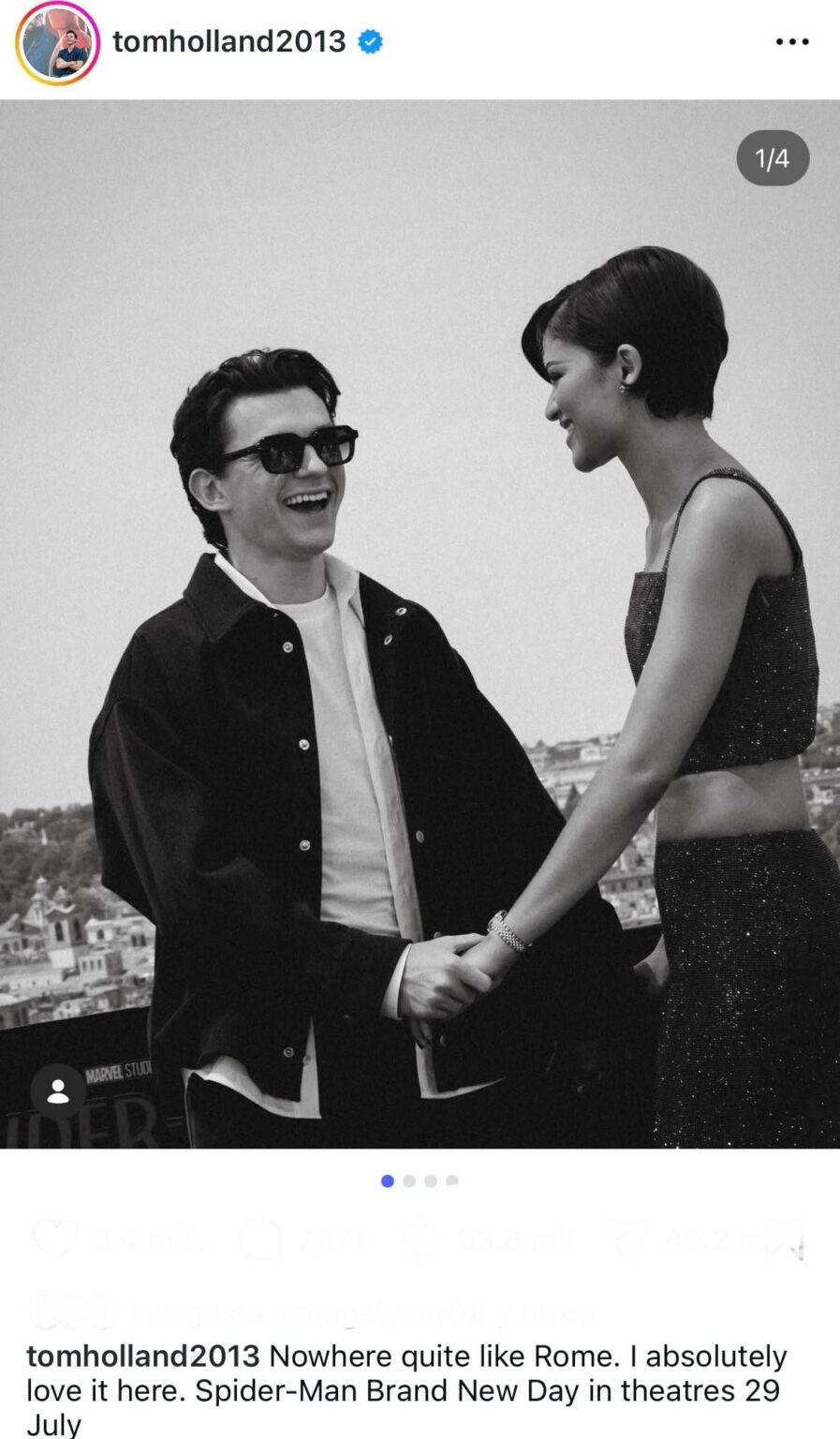 Tom Holland shares photo with Zendaya from the ‘Spider-Man Brand: New Day’ press tour in Rome
