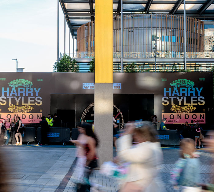 Fans gather outside London Stadium for a Harry Styles concert, anticipation high before the onstage incident. Fans gather outside London Stadium for a Harry Styles concert, anticipation high before the onstage incident.