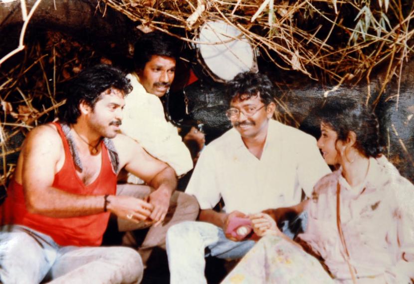 Sridevi, Ram Gopal Varma, and Venkatesh Daggubati in Kshana Kshanam (1991)