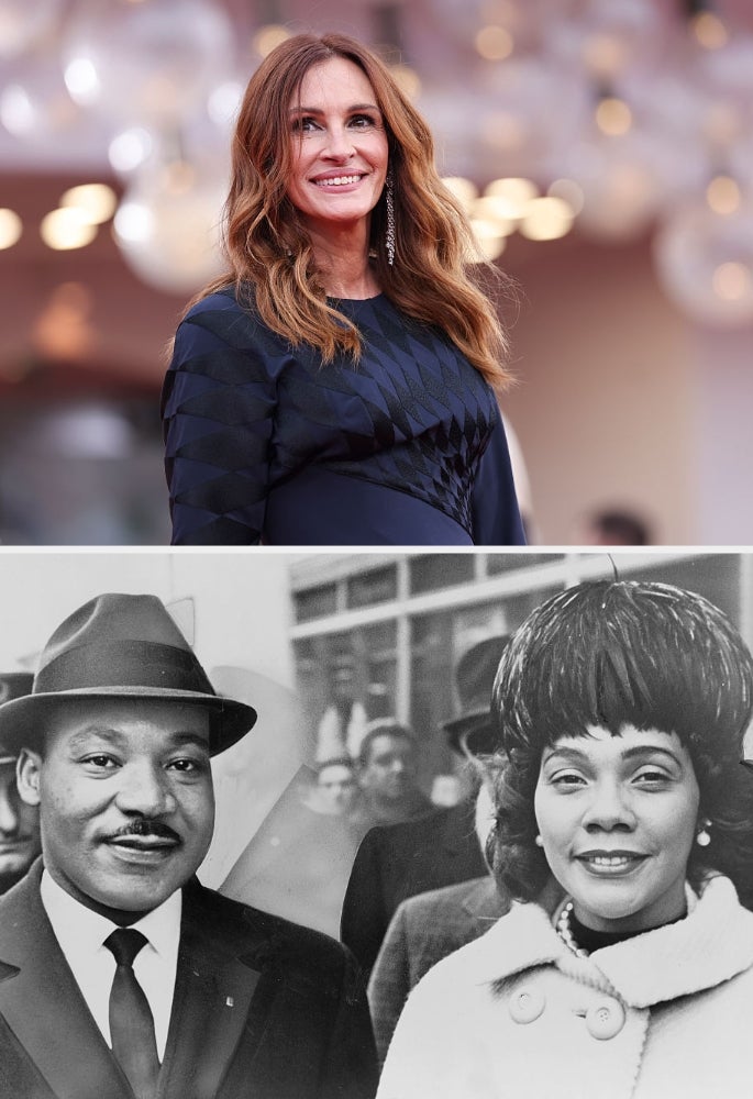 Julia Roberts in 2025; Martin Luther King Jr. and Coretta Scott King in 1964
