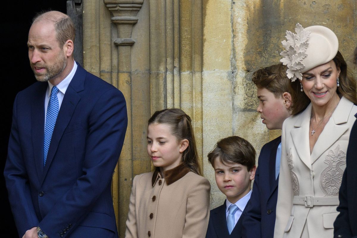 WINDSOR, UNITED KINGDOM - APRIL 05: WIlliam, Prince of Wales, Princess Charlotte, Prince Louis, Catherine, Princess of Wales and Prince George attend the Easter Service at St George's Chapel at Windsor Castle in Windsor, United Kingdom on April 05, 2026 (Photo by Stringer/Anadolu via Getty Images)