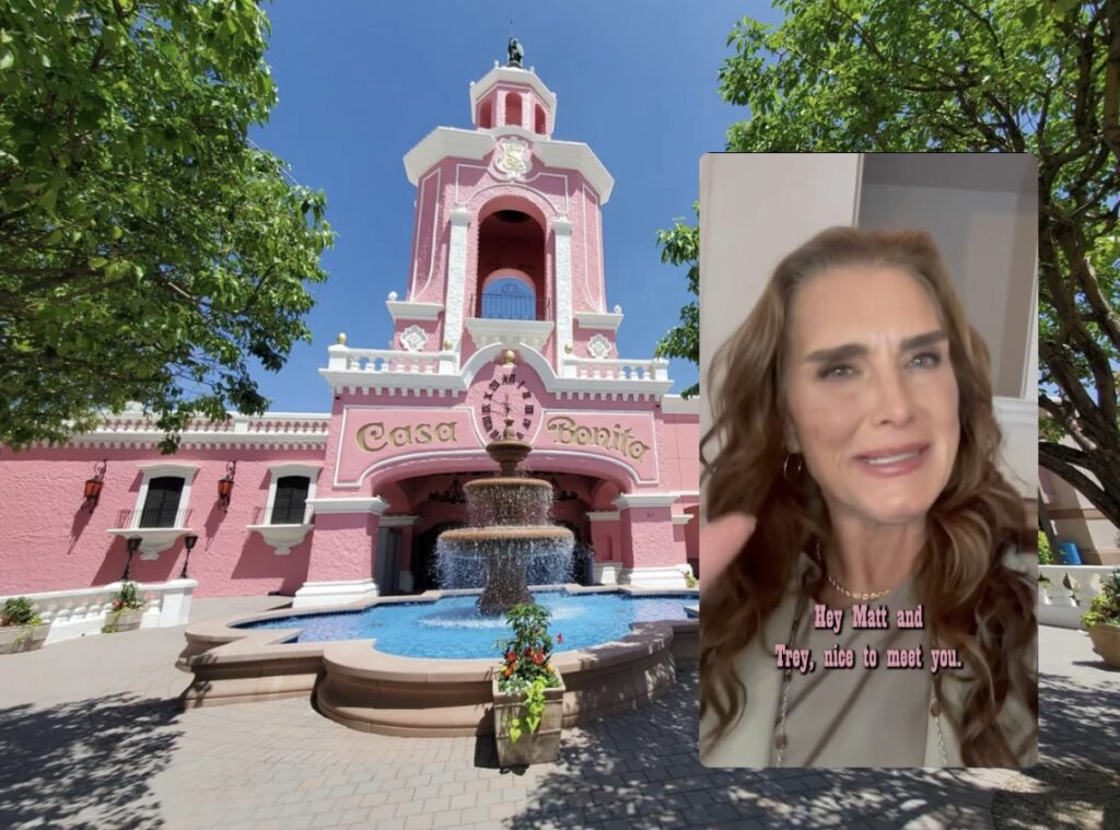 Brooke Shields continues her Casa Bonita crusade with nationwide press push A pink restaurant and photo of brooke shields