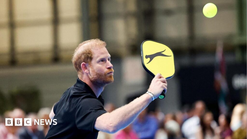 Invictus Games: Prince Harry arrives at event without Meghan Prince Harry playing pickleball at Invictus Games in Birmingham NEC