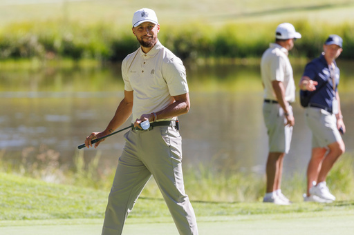 Mardy Fish leads celebrity golf event at Edgewood Tahoe Stephen Curry plays on 6th hole during the practice round of the American Century Championship Celebrity-Am Tournament at Edgewood Tahoe Golf Course in Stateline, Nevada, on Thursday, July 09, 2026. (Santiago Mejia/San Francisco Chronicle via AP)