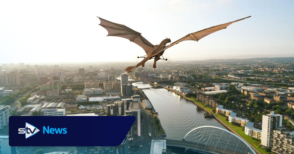 Game of thrones 'dragon' takes to the skies above Glasgow